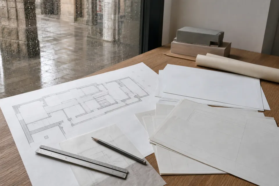 Licencia de apertura en Pontevedra, planos y formularios de apertura de local sobre la mesa