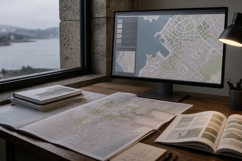 Levantamiento de planos en Vigo, mesa con visor de planeamiento